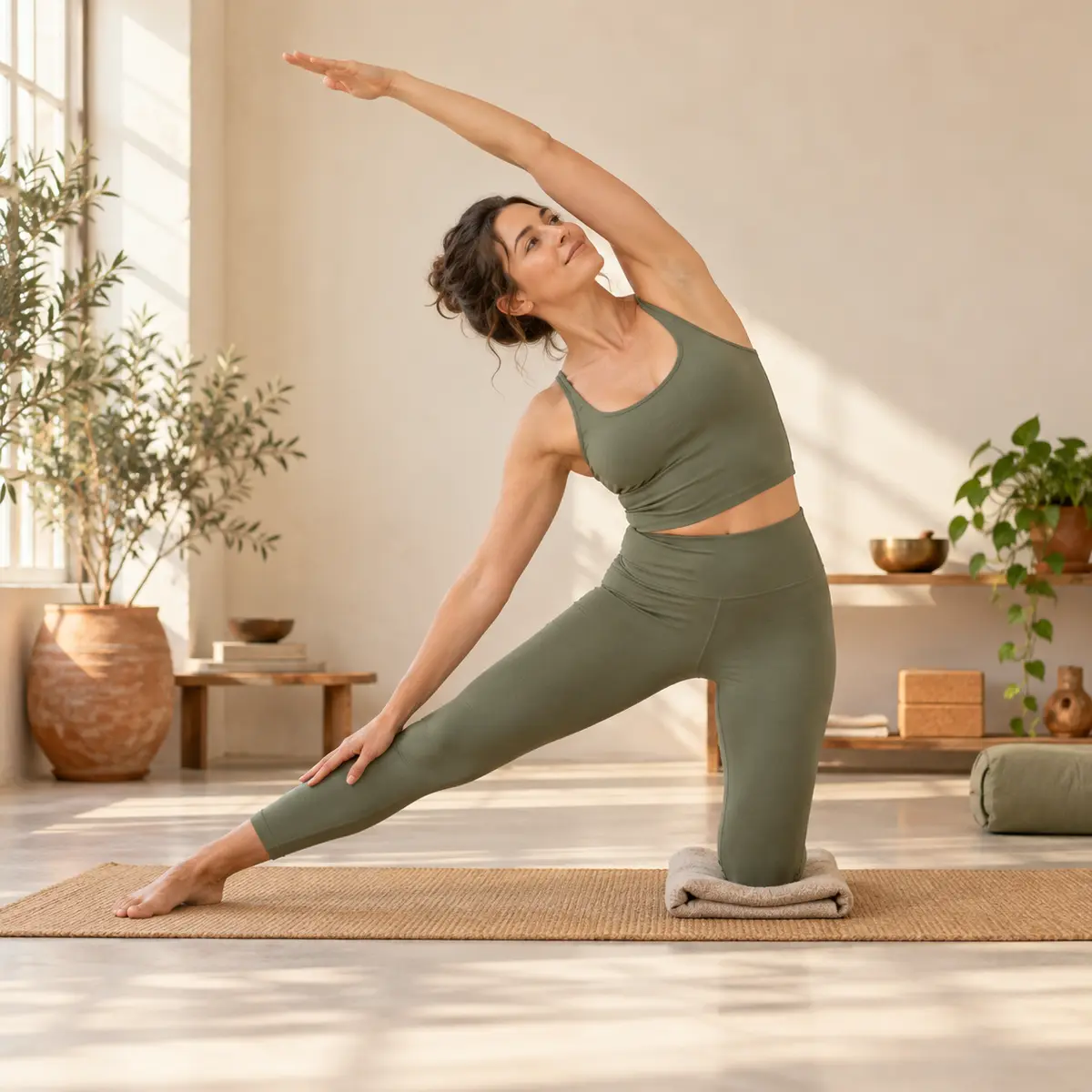 Gate Pose demonstrated on a mat