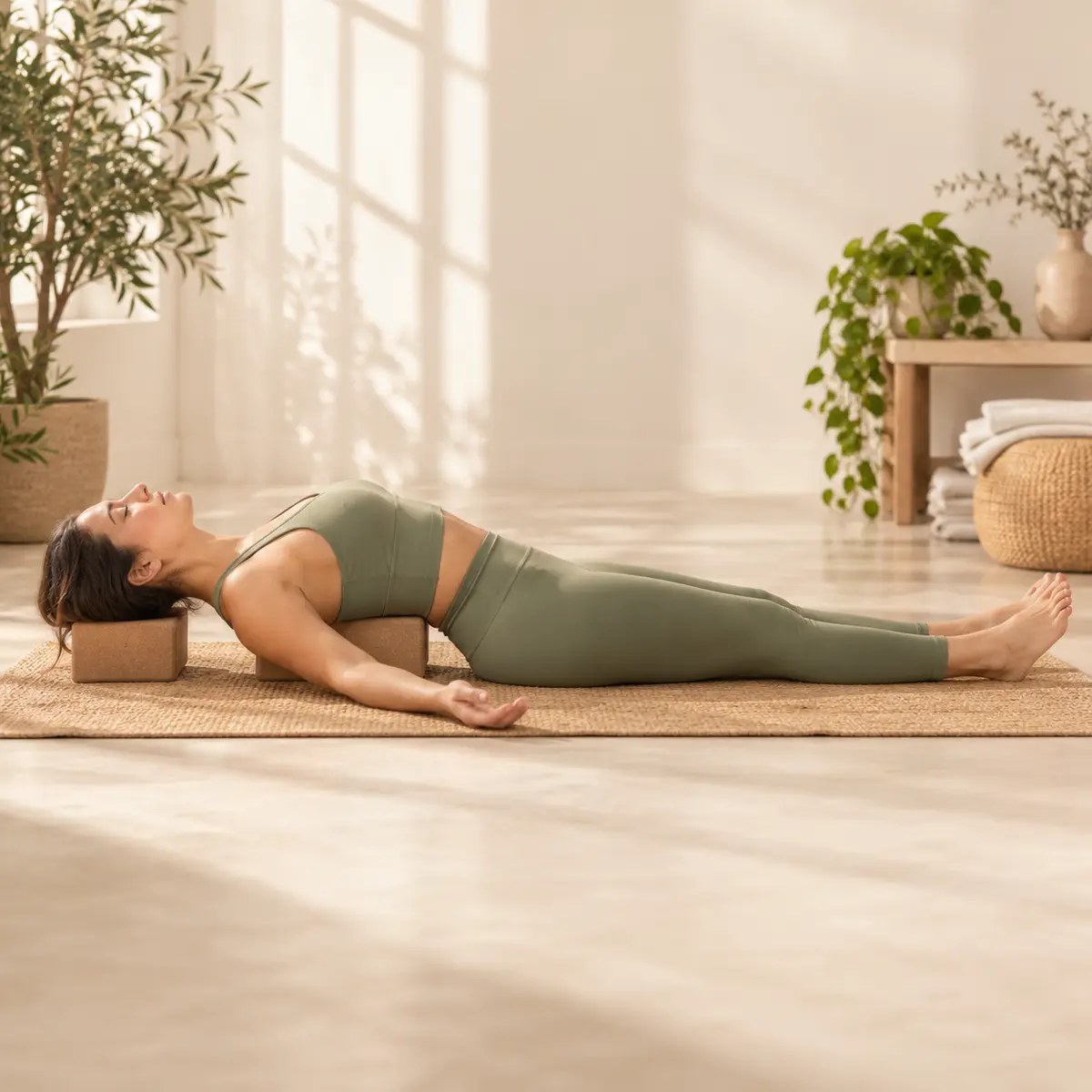 Fish Pose demonstrated on a mat