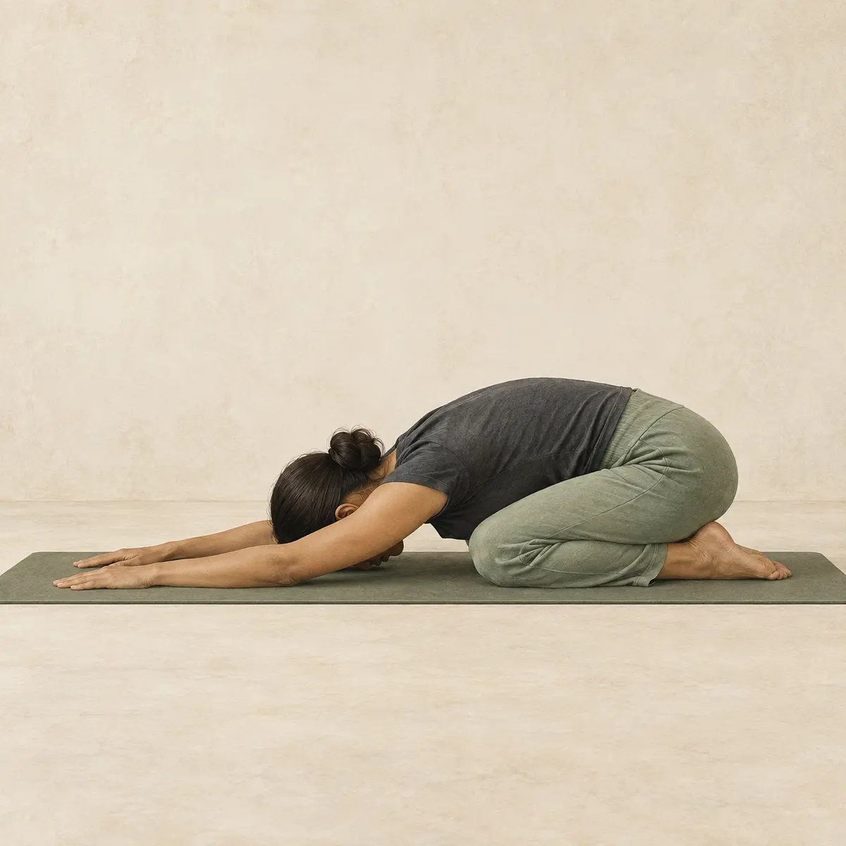 Child’s Pose demonstrated on a mat