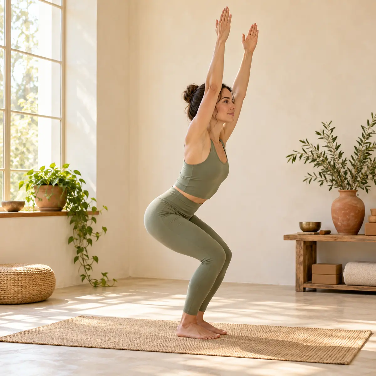 Chair Pose demonstrated on a mat