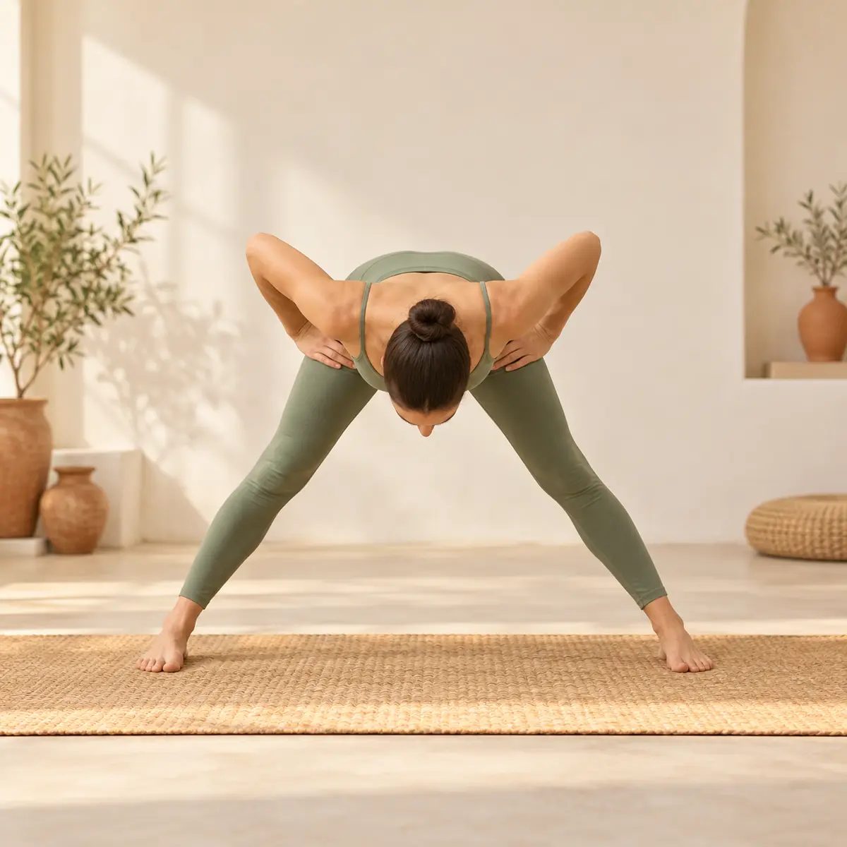 Wide-Legged Forward Fold demonstrated on a mat